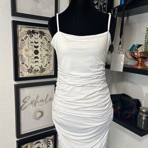 Elegant White Ruched Dress